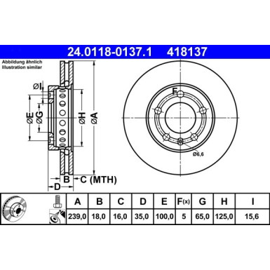 ATE | Bremsensatz, Scheibenbremse | 24.0118-0137.1+13.0460-7100.2