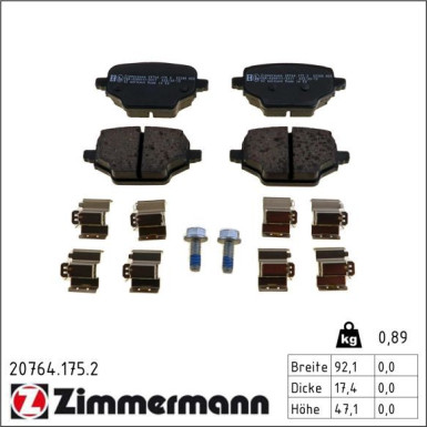 Zimmermann Bremsbelagsatz, Scheibenbremse 20764.175.2