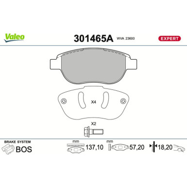 Valeo Bremsbelagsatz, Scheibenbremse EXPERT 301465A