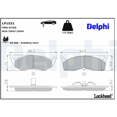 Delphi | Bremsbelagsatz, Scheibenbremse | LP1531