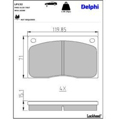 Delphi Bremsbelagsatz, Scheibenbremse LP132