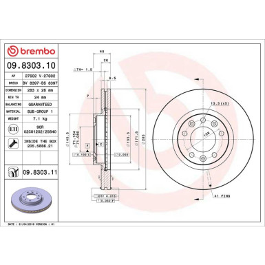 09.8303.11 Bremsscheibe PRIME LINE - UV Coated 09.8303.11 Bremsscheibe PRIME LINE - UV Coated