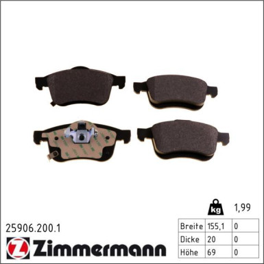 Zimmermann Bremsbelagsatz, Scheibenbremse 25906.200.1