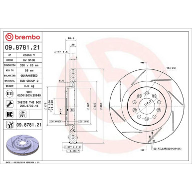 09.8781.21 Bremsscheibe PRIME LINE - UV Coated