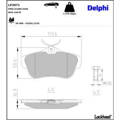 Delphi Bremsbelagsatz, Scheibenbremse LP2071