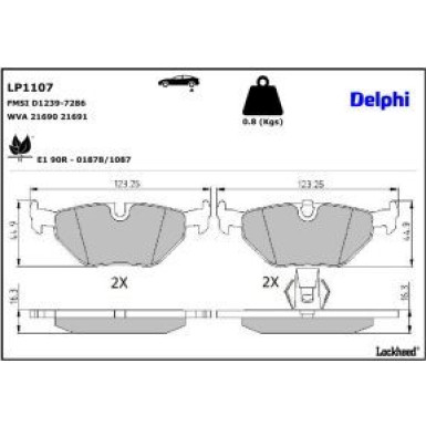 Delphi Bremsbelagsatz, Scheibenbremse LP1107