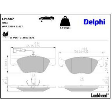 Delphi Bremsbelagsatz, Scheibenbremse LP1587