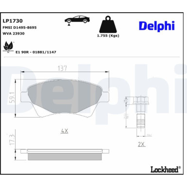Delphi | Bremsbelagsatz, Scheibenbremse | LP1730 Delphi | Bremsbelagsatz, Scheibenbremse | LP1730