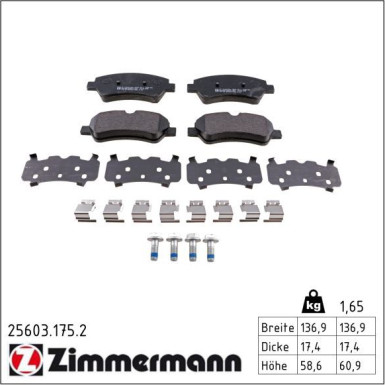 Zimmermann Bremsbelagsatz, Scheibenbremse 25603.175.2