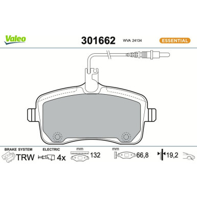 Valeo Bremsbelagsatz, Scheibenbremse ESSENTIAL 301662