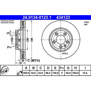 ATE 24.0134-0123.1 Bremsscheibe 350mm, 5x130,0, Belüftet ATE 24.0134-0123.1 Bremsscheibe 350mm, 5x130,0, Belüftet