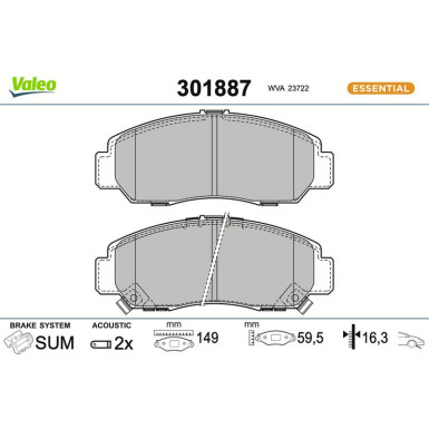 Valeo | Bremsbelagsatz, Scheibenbremse | 301887 Valeo | Bremsbelagsatz, Scheibenbremse | 301887