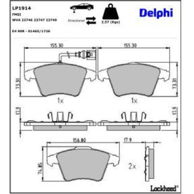 Delphi Bremsbelagsatz, Scheibenbremse LP1914