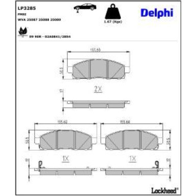 Delphi Bremsbelagsatz, Scheibenbremse LP3285