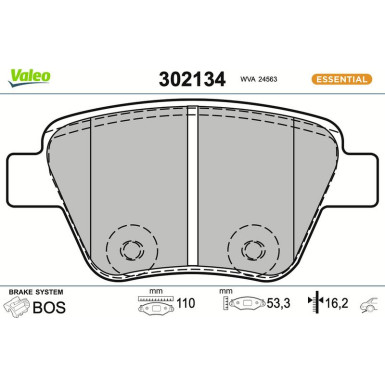 Valeo Bremsbelagsatz, Scheibenbremse ESSENTIAL 302134
