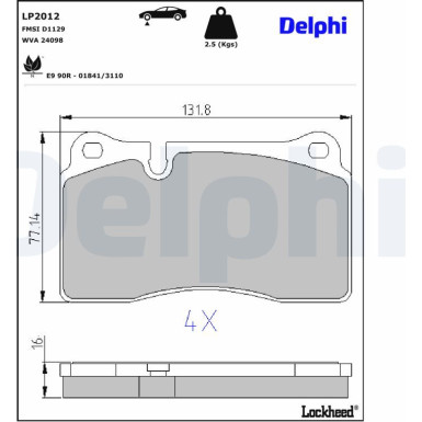 Delphi | Bremsbelagsatz, Scheibenbremse | LP2012