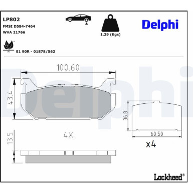 Delphi | Bremsbelagsatz, Scheibenbremse | LP802
