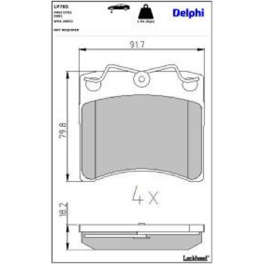 Delphi Bremsbelagsatz, Scheibenbremse LP785 Delphi Bremsbelagsatz, Scheibenbremse LP785