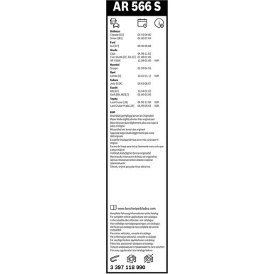BOSCH AR 566 S Scheibenwischer Aerotwin Retrofit 3 397 118 990