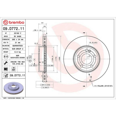 Brembo Bremsscheibe PRIME LINE - UV Coated 09.D772.11