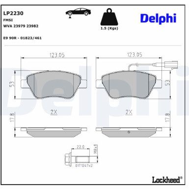 Delphi | Bremsbelagsatz, Scheibenbremse | LP2230