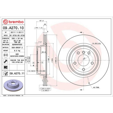 Brembo Bremsscheibe PRIME LINE - UV Coated 09.A270.11