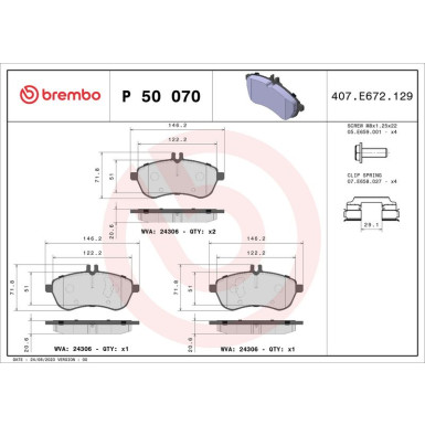 Brembo Bremsbelagsatz, Scheibenbremse PRIME LINE P 50 070