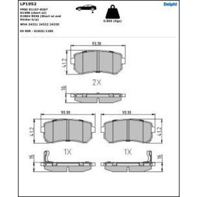 Delphi Bremsbelagsatz, Scheibenbremse LP1952