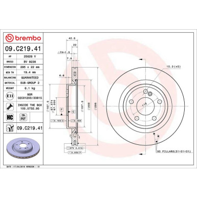 09.C219.41 Bremsscheibe PRIME LINE - UV Coated