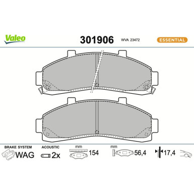 Valeo | Bremsbelagsatz, Scheibenbremse | 301906