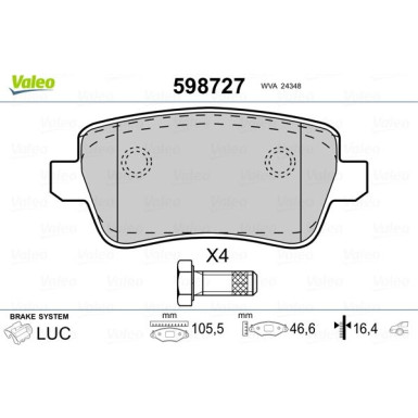 Valeo | Bremsbelagsatz, Scheibenbremse | 598727