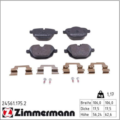 Zimmermann Bremsbelagsatz, Scheibenbremse 24561.175.2