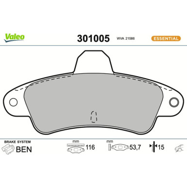 Valeo Bremsbelagsatz, Scheibenbremse ESSENTIAL 301005