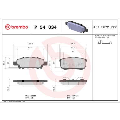 Brembo Bremsbelagsatz, Scheibenbremse PRIME LINE P 54 034