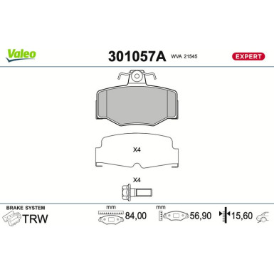 Valeo Bremsbelagsatz, Scheibenbremse EXPERT 301057A