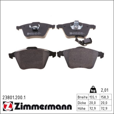Zimmermann Bremsbelagsatz, Scheibenbremse 23801.200.1