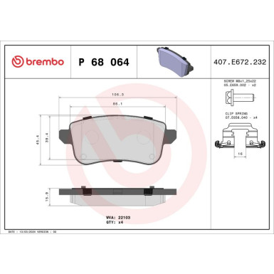 Brembo Bremsbelagsatz, Scheibenbremse PRIME LINE P 68 064