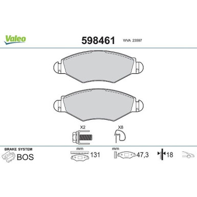 Valeo Bremsbelagsatz, Scheibenbremse 598461