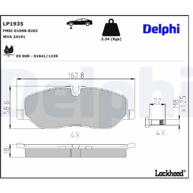 Delphi | Bremsbelagsatz, Scheibenbremse | LP1935