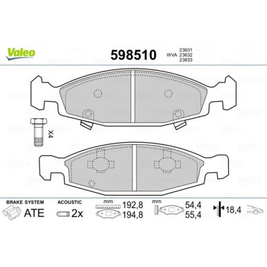 Valeo | Bremsbelagsatz, Scheibenbremse | 598510