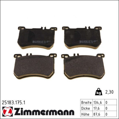 Zimmermann Bremsbelagsatz, Scheibenbremse 25183.175.1