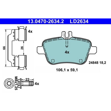 Bremsbelagsatz, Scheibenbremse ATE Ceramic 13.0470-2634.2