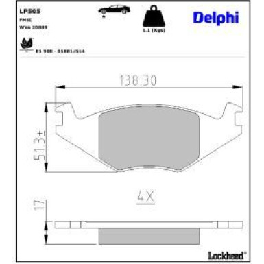 Delphi Bremsbelagsatz, Scheibenbremse LP505