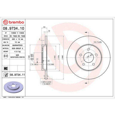 Brembo Bremsscheibe PRIME LINE - UV Coated 08.9734.11