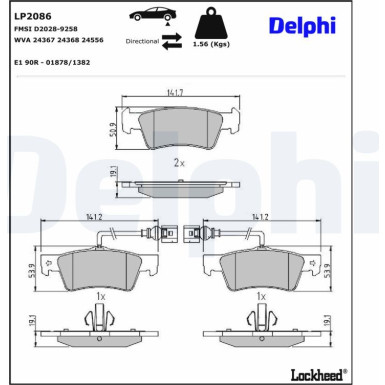 Delphi | Bremsbelagsatz, Scheibenbremse | LP2086