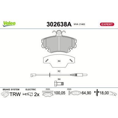 Valeo | Bremsbelagsatz, Scheibenbremse | 302638A