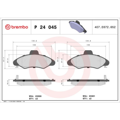 Brembo | Bremsbelagsatz, Scheibenbremse | P 24 045