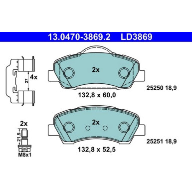 Bremsbelagsatz, Scheibenbremse ATE Ceramic 13.0470-3869.2