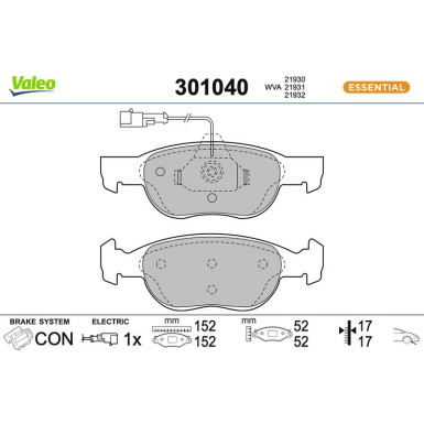 Valeo | Bremsbelagsatz, Scheibenbremse | 301040
