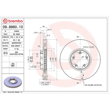 Brembo Bremsscheibe PRIME LINE 09.8960.10 Brembo Bremsscheibe PRIME LINE 09.8960.10